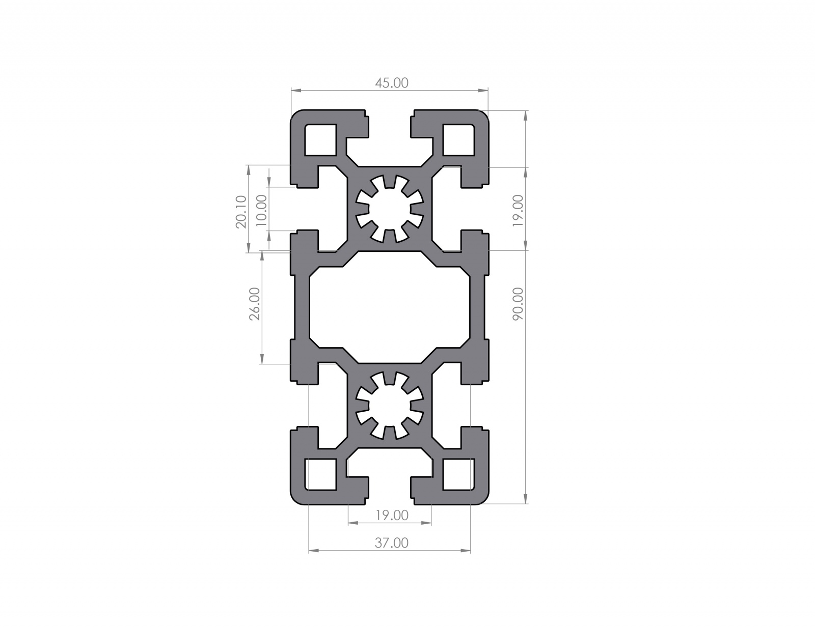 Aluminium profile 45x90 groove 10 heavy B-type